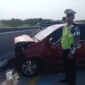 Kecelakaan di Jalan Tol Nganjuk Dua Mini Bus Bertabrakan hingga Terbalik, Dua Orang Luka