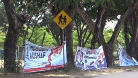 Banner Sosialisasi Paslon Nomor Urut Bupati dan Wakil Bupati Dipaku Dipohon, KPU Nganjuk Dikecam Warga